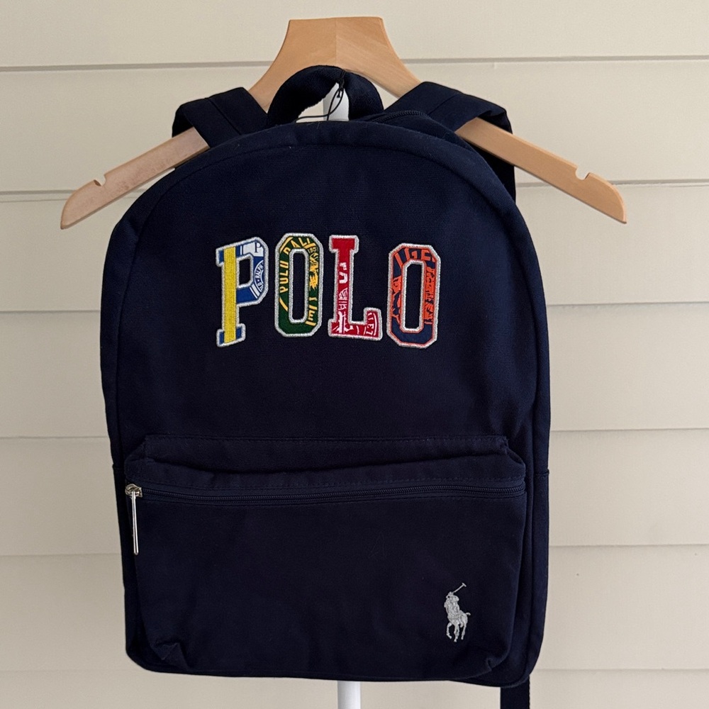 Polo by Ralph Lauren Navy Backpack with Multicolor 'POLO' Appliqué New Condition